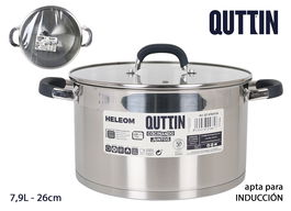 Quttin Olla Acero Inoxidable 26 cm 7.9 L 0.8 mm con Tapa Hele (2 Unidades)