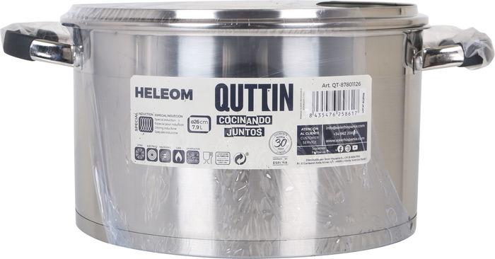 Quttin Olla Acero Inoxidable 26 cm 7.9 L 0.8 mm con Tapa Hele (2 Unidades)