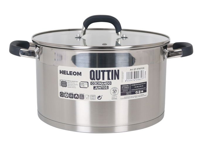 Quttin Olla Acero Inoxidable 26 cm 7.9 L 0.8 mm con Tapa Hele (2 Unidades)