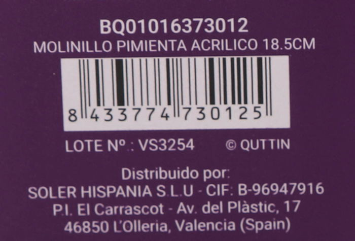 Quttin Molinillo de Pimienta Acrílico 18.5 cm (18 Unidades)