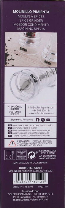 Quttin Molinillo de Pimienta Acrílico 18.5 cm (18 Unidades)