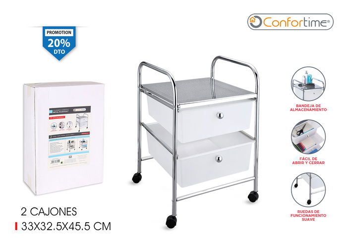 Confortime Cajonera Metal 2 Cajones Plástico (2 Unidades) Confortime Cajonera Metal 2 Cajones Plástico (2 Unidades)