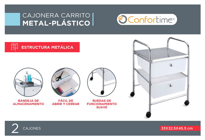 Confortime Cajonera Metal 2 Cajones Plástico (2 Unidades) Confortime Cajonera Metal 2 Cajones Plástico (2 Unidades)