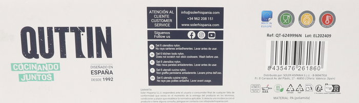 Quttin Set de 6 Utensilios de Cocina de Nylon Negro - Dimensiones: 31,8 cm Alto, 9,9 cm Largo, 9,4 cm Ancho (8 Cajas)