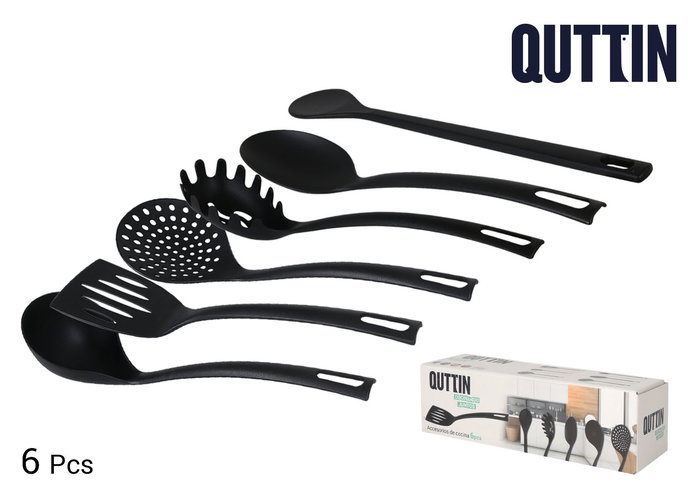 Quttin Set de 6 Utensilios de Cocina de Nylon Negro - Dimensiones: 31,8 cm Alto, 9,9 cm Largo, 9,4 cm Ancho (8 Cajas) Quttin Set de 6 Utensilios de Cocina de Nylon Negro - Dimensiones: 31,8 cm Alto, 9,9 cm Largo, 9,4 cm Ancho (8 Cajas)
