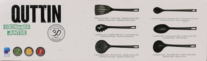 Quttin Set de 6 Utensilios de Cocina de Nylon Negro - Dimensiones: 31,8 cm Alto, 9,9 cm Largo, 9,4 cm Ancho (8 Cajas)