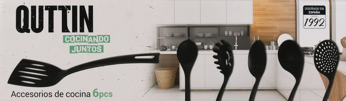 Quttin Set de 6 Utensilios de Cocina de Nylon Negro - Dimensiones: 31,8 cm Alto, 9,9 cm Largo, 9,4 cm Ancho (8 Cajas)