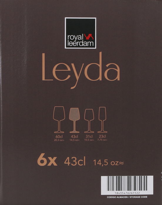 Royal Leerdam Set de 6 Copas de Vino Leyda, 43 cl - Cristalería para Vino Tinto/Blanco