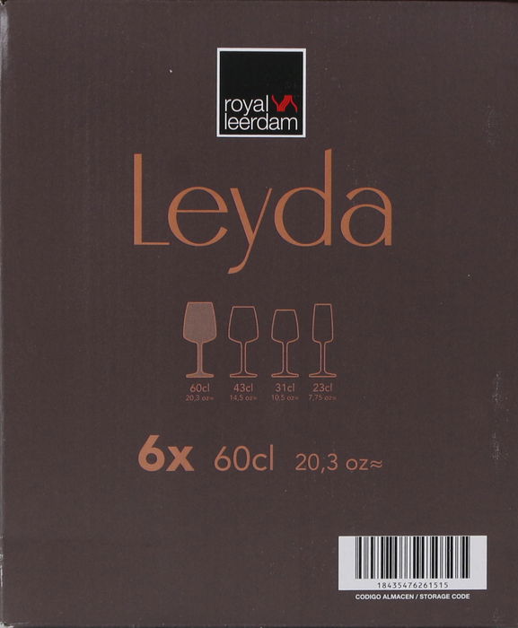 Royal Leerdam Set de 6 Copas de Vino "Leyda", 60 cl - Cristalería para Vino Tinto/Blanco, Conjunto de 6 Piezas