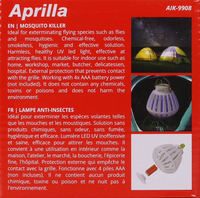 Aprilla Mata Insectos Luz Led Ultravioleta 12 cm (ancho) x 12 cm (alto) x 12 cm (largo) (8 Unidades)