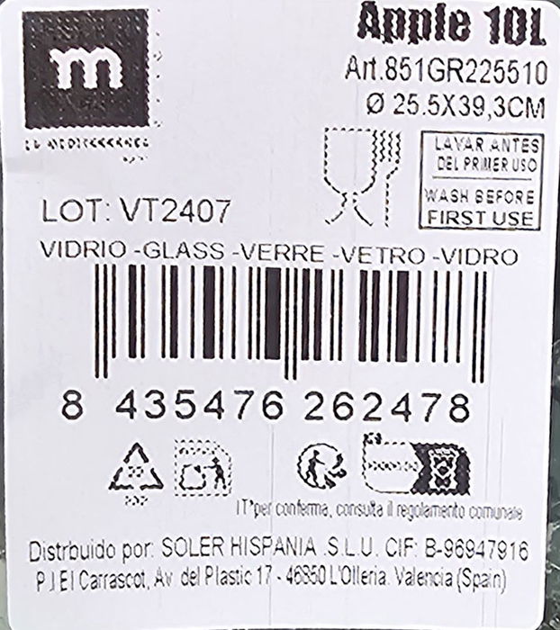Inde Garrafa Vidrio Rayada 10 L Ø25.5x39.3 cm