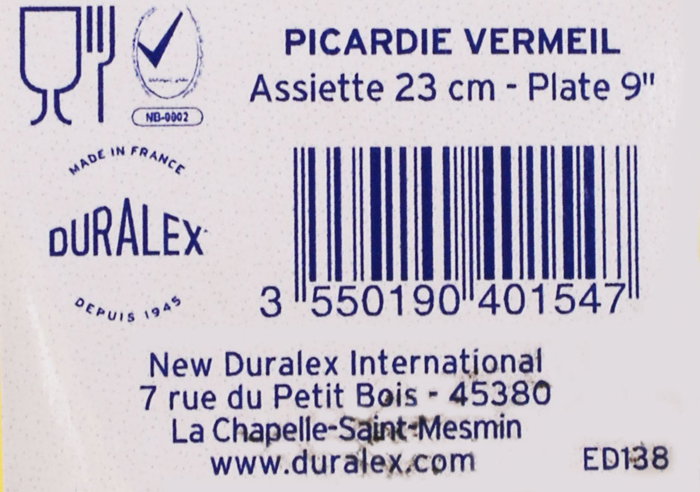 Duralex Plato Llano Ambar Picardie 23 cm - Cristalería de Vidrio Templado (48 Unidades)