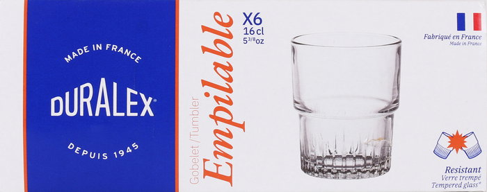 Duralex Set 6 Vasos Transparente Apilable 16 cl (12 Cajas)