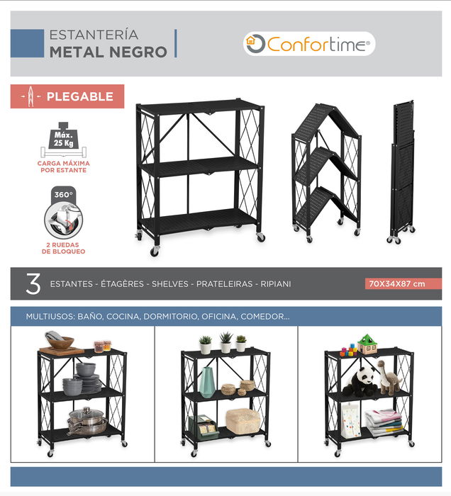 Confortime Estantería Plegable de 3 Niveles, 71 x 34 x 86 cm