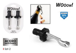 Wooow Set 2 Tapones Botella Vino Wooow 10 cm x 15.5 cm x 3 cm (24 Cajas)