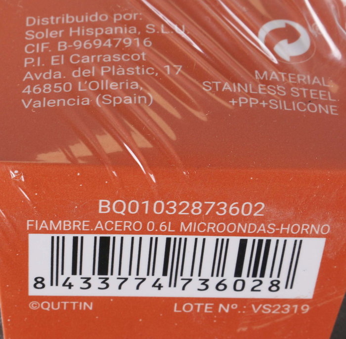 Quttin Fiambre Acero 0.6L Microondas-Horno 13.5 x 13.5 x 7 cm (12 Unidades)