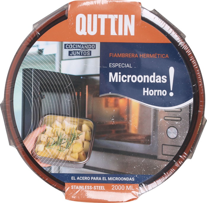 Quttin Fiambrera de Acero Inoxidable 2 Litros, Apta para Microondas y Horno, 19,5 x 19,5 x 10,5 cm (12 Unidades)