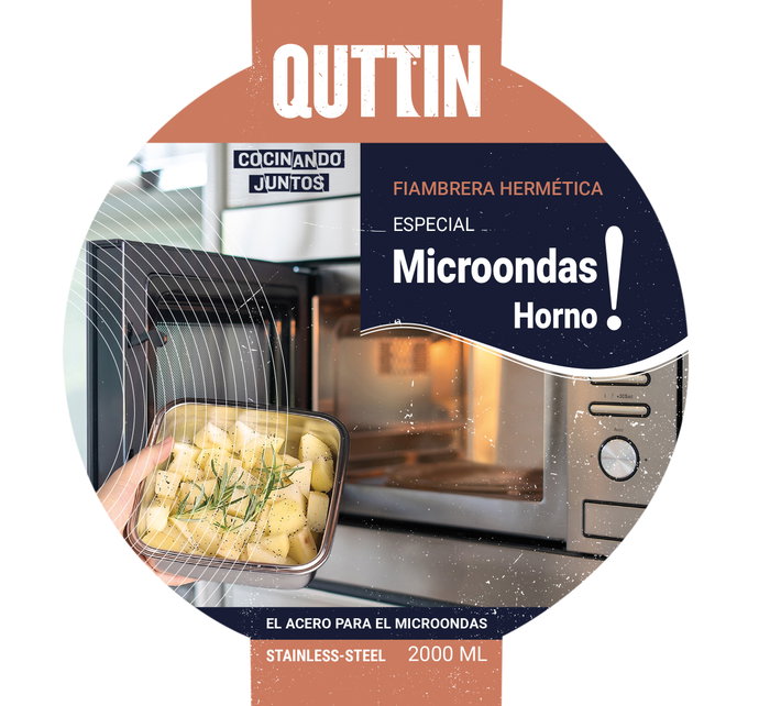 Quttin Fiambrera de Acero Inoxidable 2 Litros, Apta para Microondas y Horno, 19,5 x 19,5 x 10,5 cm (12 Unidades)