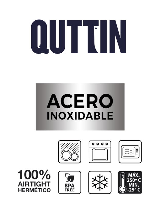 Quttin Fiambrera de Acero Inoxidable 2 Litros, Apta para Microondas y Horno, 19,5 x 19,5 x 10,5 cm (12 Unidades)