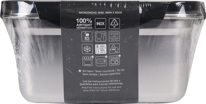 Quttin Fiambre Acero 2.6L para Microondas y Horno 23 cm x 17.9 cm x 11.6 cm (12 Unidades)