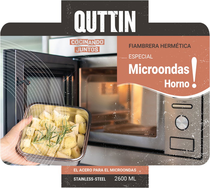 Quttin Fiambre Acero 2.6L para Microondas y Horno 23 cm x 17.9 cm x 11.6 cm (12 Unidades)