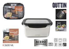 Quttin Fiambre Acero 2.6L para Microondas y Horno 23 cm x 17.9 cm x 11.6 cm (12 Unidades)