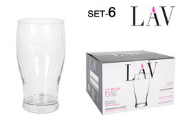 Lav Set 6 Vasos Cerveza Belek 375 cc - Vasos de Vidrio para Hostelería (8 Cajas)