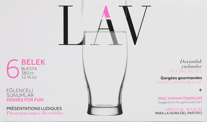 Lav Set 6 Vasos Cerveza Belek 375 cc - Vasos de Vidrio para Hostelería (8 Cajas)