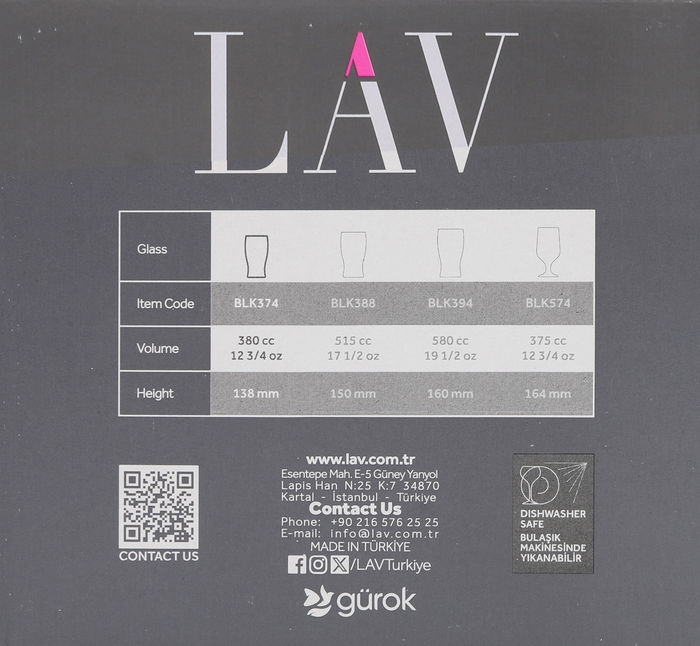 Lav Set 6 Vasos Cerveza Belek 375 cc - Vasos de Vidrio para Hostelería (8 Cajas)