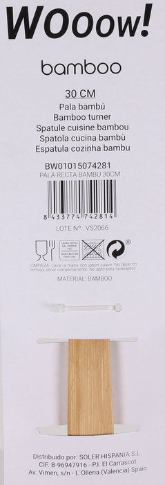 Wooow Pala Recta Bambú 30 cm (36 Unidades)