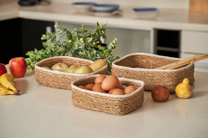 Privilege Set de 3 Cestas Rectangulares de Mimbre, Medidas: 26 x 20 cm, 23 x 17 cm y 20 x 15 cm (4 Cajas)