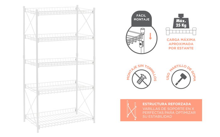 Confortime Estantería 5 Niveles Metal 52 x 34 x 110 cm (2 Unidades)
