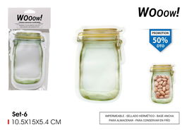 Wooow Set 6 Bolsas Alimentos Reutilizables 10.5 cm (36 Unidades)