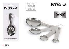 Wooow Set de 4 Cucharas Medidoras de Acero Inoxidable, 22 cm Largo x 9 cm Ancho x 2 cm Alto (36 Unidades)