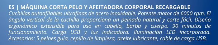 Aprilla Máquina Corta Pelo Recargable USB con AC (6 Unidades)