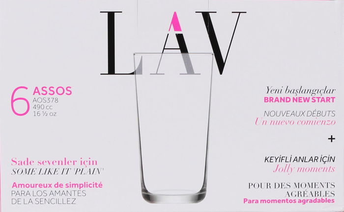 Lav Set 6 Vasos Altos 490cc Assos 14,8 cm Alto 8 cm Ancho (8 Cajas)