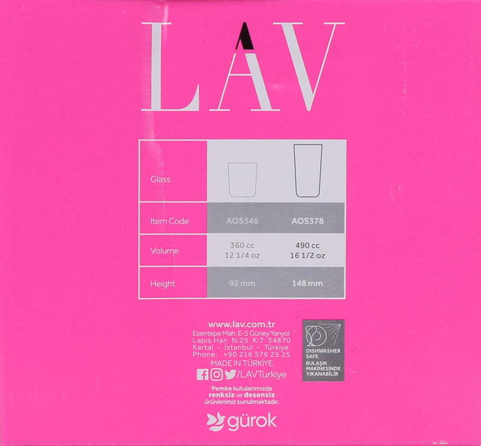 Lav Set 6 Vasos Altos 490cc Assos 14,8 cm Alto 8 cm Ancho (8 Cajas)