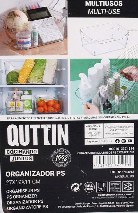Quttin Organizador Multiusos con Tapa 27x19x11,5 cm, para Hogar u Oficina (12 Unidades)