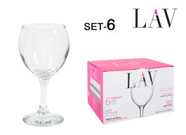Lav Set 6 Copas de Vino Tinto Misket 210 cc - Dimensiones 16.6 cm Ancho x 15.9 cm Alto x 24.2 cm Largo - Conjunto de Copas (4 Cajas)