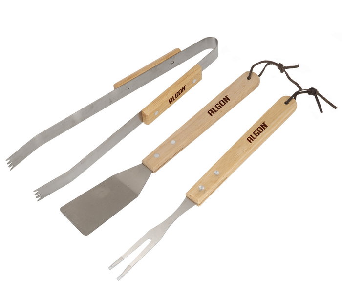 Algon BBQ Set de 3 accesorios para barbacoa, mango de madera - 6 x 3 x 37 cm (18 Unidades)