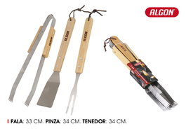 Algon BBQ Set de 3 accesorios para barbacoa, mango de madera - 6 x 3 x 37 cm (18 Unidades)