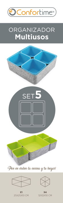 Confortime Set 5 Piezas Organizador de Fieltro, 25.2 x 25 x 10 cm (6 Unidades)