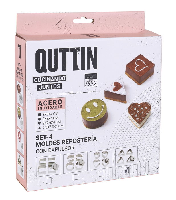Quttin Set de 4 Moldes para Repostería con Expulsor, Incluye Variedad de Formas (12 Unidades)