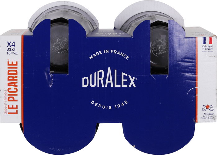Duralex Vasos Picardie - Set de 4 vasos de vidrio templado, 31 cl (8.8 cm), color gris (12 Cajas)