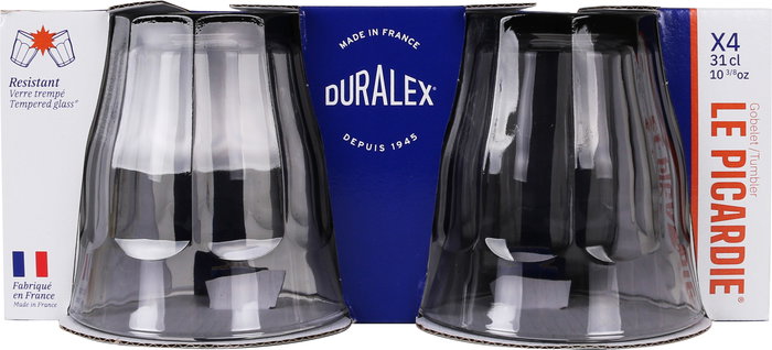 Duralex Vasos Picardie - Set de 4 vasos de vidrio templado, 31 cl (8.8 cm), color gris (12 Cajas)
