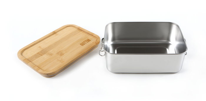 Quttin Fiambrera Rectangular con Tapa de Bambú 1500 ml, 20.5 x 15 x 7.7 cm (6 Unidades)