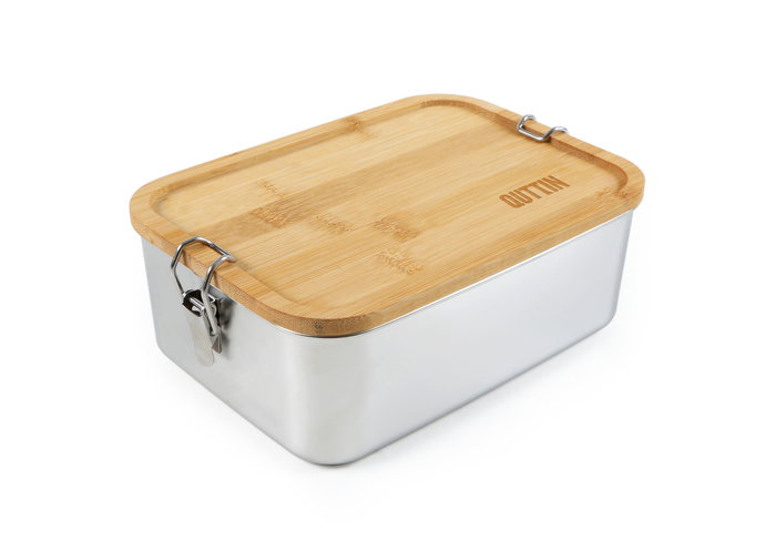 Quttin Fiambrera Rectangular con Tapa de Bambú 1500 ml, 20.5 x 15 x 7.7 cm (6 Unidades)