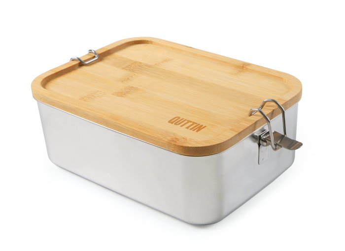 Quttin Fiambrera Rectangular con Tapa de Bambú 1500 ml, 20.5 x 15 x 7.7 cm (6 Unidades)