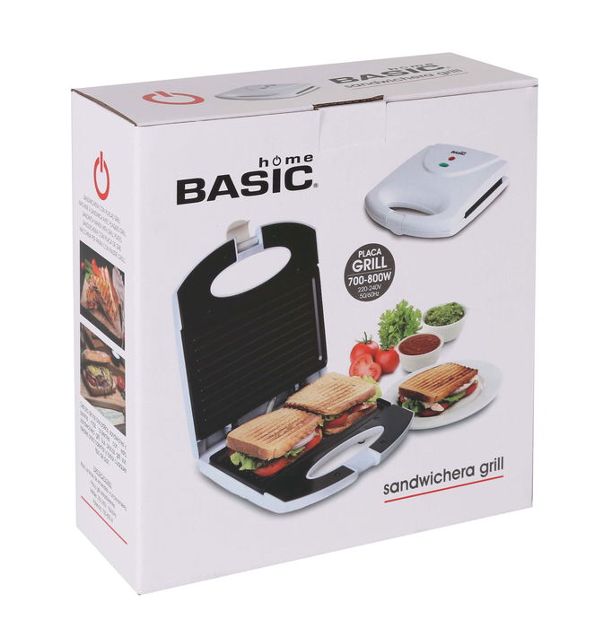 Basic Home Sandwichera Plana Blanca 700-800 W, 21.8 x 21.5 x 6.5 cm (4 Unidades)