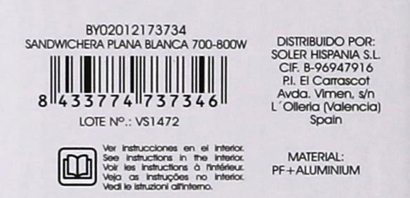 Basic Home Sandwichera Plana Blanca 700-800 W, 21.8 x 21.5 x 6.5 cm (4 Unidades)